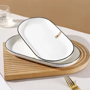 Double Ear Steamed Fish Oval Plate Ceramic Pure White Creative High Appearance Level Tableware