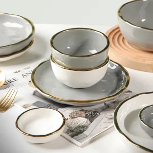 Gold Inlay Modern Light Luxury Ceramic Dinnerware Round Deep Plate Shallow Plate Oval Rice Bowl Soup Bowl Dinner Set
