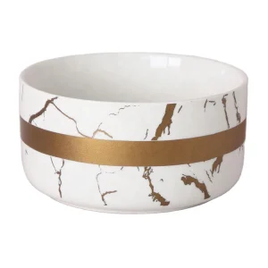 Towin Royal Style Dinnerware 6 Inch Round Wedding Marble Ceramic Ramen Noodle Bowl with Golden Line