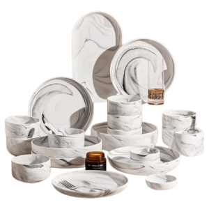 Chinese Ink-Style Ceramic Bowl and Dish Set
