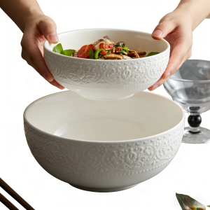 Lace-Embossed Ceramic Soup Bowl